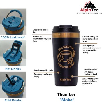 AlpinTec Θερμος Moka Κεραμικη Επιστρωση Μπλε TG-530-BE 4891321284257