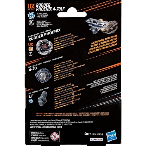 Hasbro beyblade x rudder phoenix 4-70lf ux starter pack set with takara tomy attac G0175 / G2739 5010996385314