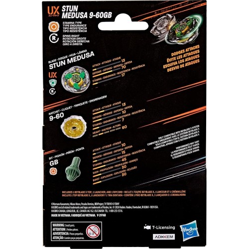 Hasbro beyblade x stun medusa 9-60gb ux starter pack set with takara tomy stamina  G0175 / G2738 5010996385321