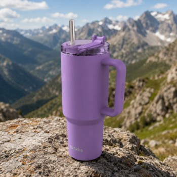 quokka Stream Amethyst Purple Insulated Tumbler With Straw And Handle 1200Ml 40334 | Toys-shop.gr