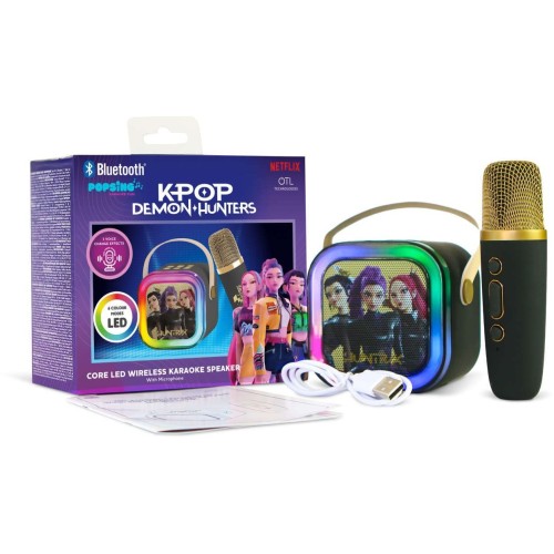 otl technologies kpop demon hunters OTL K-Pop Demon Hunters Popsing Wireless Karaoke Speaker With 1 Microphone & LED Light (Blac