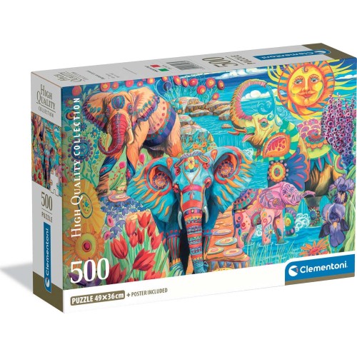 Clementoni παζλ high quality collection γιορτή ελεφάντων 500 τμχ - compact box 1220-35578 | Toys-shop.gr