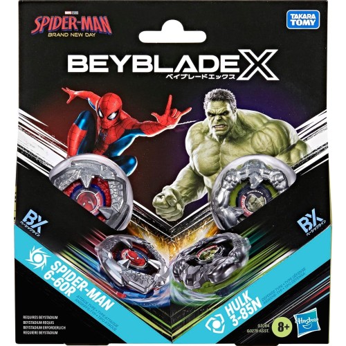 Hasbro Beyblade X And Marvel Collab, Spider-Man 6-60R Vs. Hulk 3-85N, 2 Takara Tom G0278 / G3064 5010996420831
