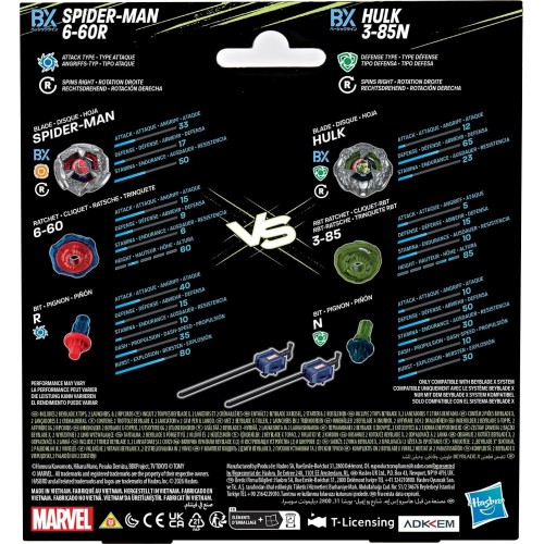 Hasbro Beyblade X And Marvel Collab, Spider-Man 6-60R Vs. Hulk 3-85N, 2 Takara Tom G0278 / G3064 5010996420831