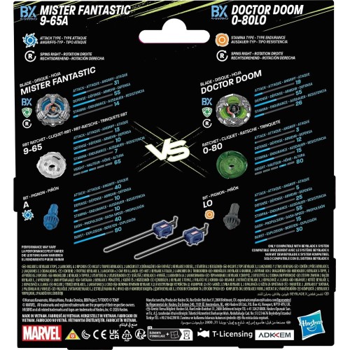 Hasbro beyblade x and marvel collab, doctor doom 0-80lo vs. mister fantastic 9-65a G0278 / G3063 5010996385543