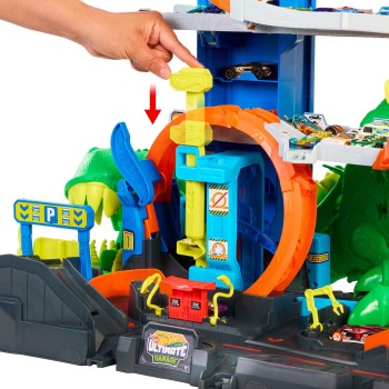 Mattel Hot Wheels City Ultimate T-rex Garage With 2 Toy Cars & Storage for 50+, Race & Stunt, Dino Nemesis JHL98 194735334995