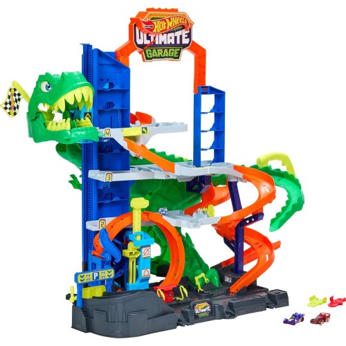 Mattel Hot Wheels City Ultimate T-rex Garage With 2 Toy Cars & Storage for 50+, Race & Stunt, Dino Nemesis JHL98 194735334995