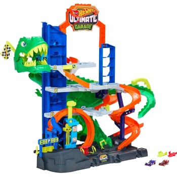 Mattel Hot Wheels City Ultimate T-rex Garage With 2 Toy Cars & Storage for 50+, Race & Stunt, Dino Nemesis JHL98 194735334995