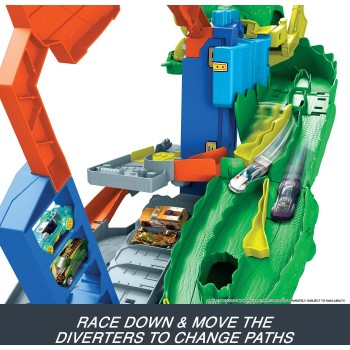 Mattel Hot Wheels City Ultimate T-rex Garage With 2 Toy Cars & Storage for 50+, Race & Stunt, Dino Nemesis JHL98 194735334995