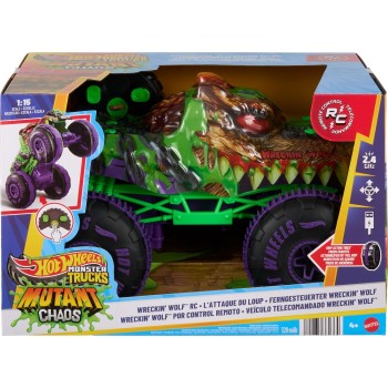 Mattel Hot Wheels Monster Trucks Mutant Chaos Wreckin’ Wolf RC, Battery-powered Remote-control Toy JMM77 194735381364