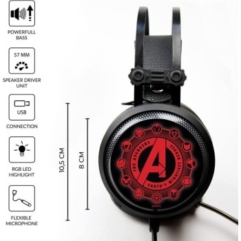 bigben Marvel Avengers ακουστικά με μικρόφωνο ert group  - avengers, μαύρο/κόκκινο  5903932177534