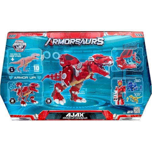 MGA Entertainment Armorsaurs Armor-up T-rex Dinosaur Ajax Toy Figure With 7 Removable Armor Pieces, Tail-triggered Chomp, Pilot 