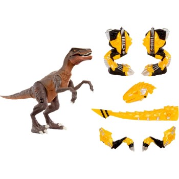 MGA Entertainment Armorsaurs Armor-up Yellow Raptor Dinosaur Blaze Toy Figure With 7 Removable Armor Pieces and Tail-triggered C