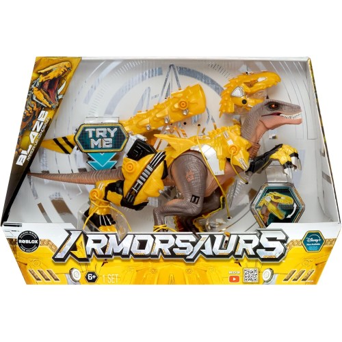 MGA Entertainment Armorsaurs Armor-up Yellow Raptor Dinosaur Blaze Toy Figure With 7 Removable Armor Pieces and Tail-triggered C