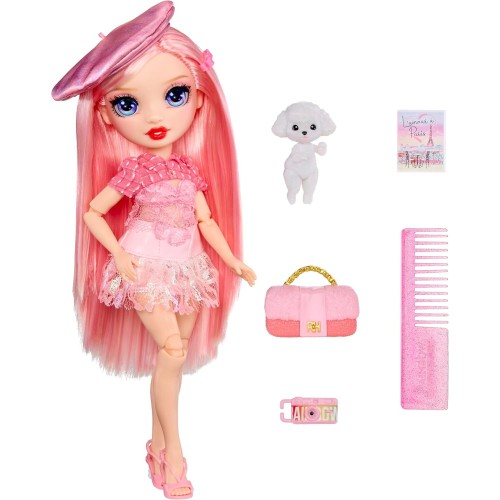 MGA Entertainment Rainbow High Pretty in Paris Fashion - Bella Parker pink, Rainbow 11 Fashion Doll With Outfit, Stylish Handbag
