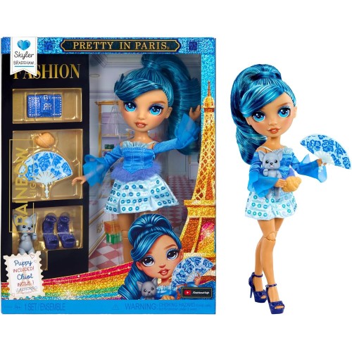 MGA Entertainment Rainbow High Pretty in Paris Fashion - Skyler Bradshaw blue, Rainbow 11 Fashion Doll With Outfit, Stylish Hand