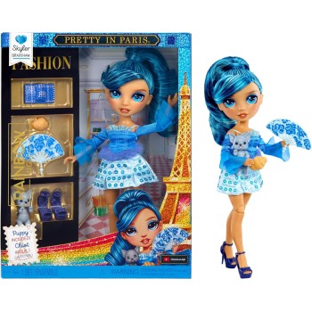 MGA Entertainment Rainbow High Pretty in Paris Fashion - Skyler Bradshaw blue, Rainbow 11 Fashion Doll With Outfit, Stylish Hand