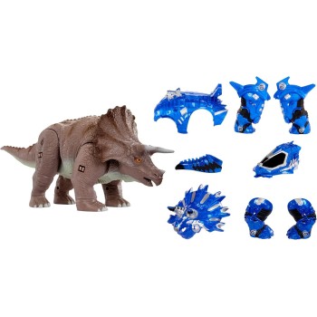 MGA Entertainment Armorsaurs Armor-Up Triceratops Dinosaur/Dino Cobalt - Action Figure, 7 Removable Armour Pieces With Tail-Cont