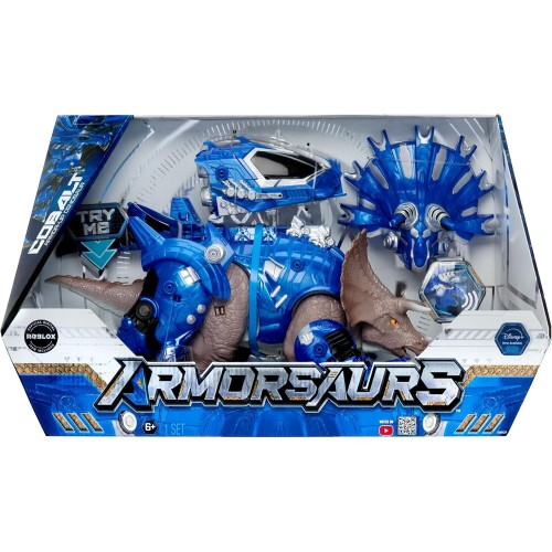 MGA Entertainment Armorsaurs Armor-Up Triceratops Dinosaur/Dino Cobalt - Action Figure, 7 Removable Armour Pieces With Tail-Cont