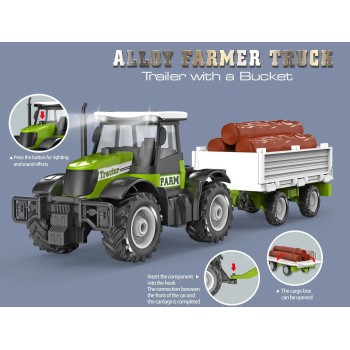 Toys-shop Choice Friction Farm Tractor And Log Cargo Trailer With Light And Sound JA136415 6990526364158