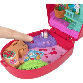 Mattel Polly Pocket Picnic Bunny Compact Playset With 1 Micro Doll and Pet, Travel Toy With Fruit Accessories JFG56 / JKC47 1947