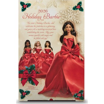 Mattel Barbie Signature 2026 Holiday Barbie Fashion Doll, Seasonal Collector, Brown Hair With Red Gown With Bow Detail JJX67 194