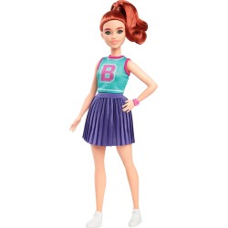 Mattel Barbie Fashionistas Doll 232 In Jersey Top And Pleated Purple Skirt, Red Hair FBR37 / HYT90 194735255603
