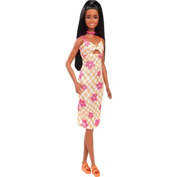 Mattel Barbie Fashionistas Doll 233 In Checkered Flower Midi Dress, Black Hair  | Toys-shop.gr