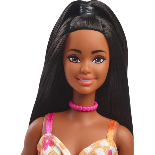 Mattel Barbie Fashionistas Doll 233 In Checkered Flower Midi Dress, Black Hair  | Toys-shop.gr