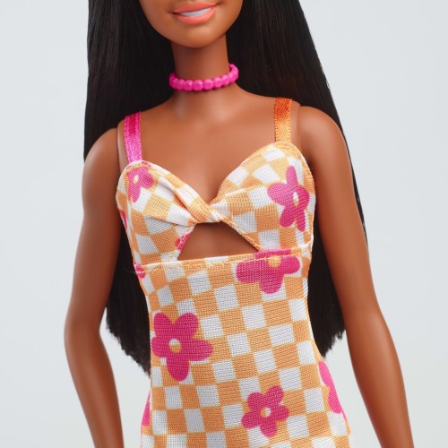 Mattel Barbie Fashionistas Doll 233 In Checkered Flower Midi Dress, Black Hair  | Toys-shop.gr