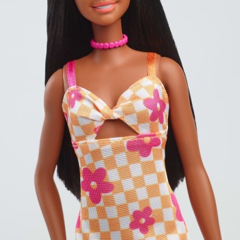 Mattel Barbie Fashionistas Doll 233 In Checkered Flower Midi Dress, Black Hair  | Toys-shop.gr