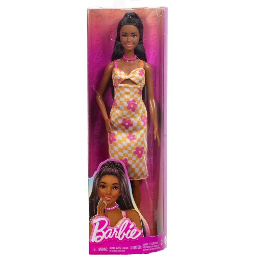 Mattel Barbie Fashionistas Doll 233 In Checkered Flower Midi Dress, Black Hair  | Toys-shop.gr
