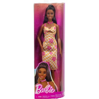 Mattel Barbie Fashionistas Doll 233 In Checkered Flower Midi Dress, Black Hair  | Toys-shop.gr