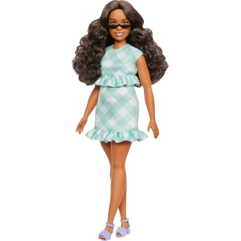 Mattel Barbie Fashionistas Doll 240 In Green Gingham Dress And Sunglasses, Wavy Dark Brown Hair FBR37 / HYT96 | Toys-shop.gr