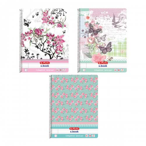 herlitz Spiral Pad A4 Ladylike 80 Sheet Ruled With Margin 3 Assorted Motifs 11232584 4008110444055