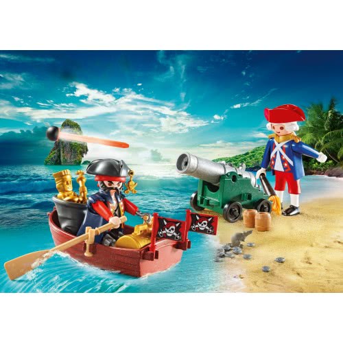 Playmobil Βαλιτσάκι Λιμενοφύλακας Με Κανόνι Και Πειρατής Σε Βάρκα 9102 4008789091024