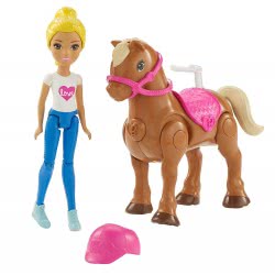 Mattel Barbie On The Go - Βολτίτσες Κουκλίτσα Και Πόνυ, Μπλε Και Άσπρο Φόρεμα FHV60 / FHV63 887961529685