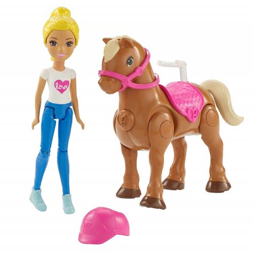 Mattel Barbie On The Go - Βολτίτσες Κουκλίτσα Και Πόνυ, Μπλε Και Άσπρο Φόρεμα FHV60 / FHV63 887961529685