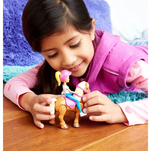 Mattel Barbie On The Go - Βολτίτσες Κουκλίτσα Και Πόνυ, Μπλε Και Άσπρο Φόρεμα FHV60 / FHV63 887961529685