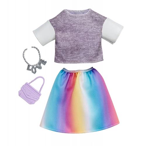 Mattel Barbie Fashion Gray Top And Rainbow Skirt FND47 / FKT03 887961551594