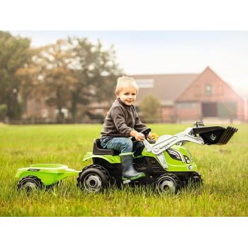 Smoby Farmer Max Green Tractor Μπουλντόζα Με Τρέιλερ 710109 3032167101099