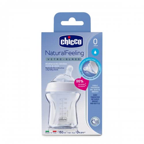Chicco Μπιμπερό Γυάλινο Natural Feeling 150Ml, Θήλη Σιλικόνης Κα A50-80611-00 8058664074167