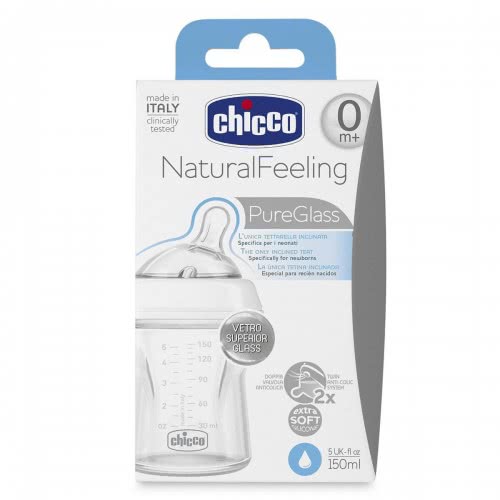 Chicco Μπιμπερό Γυάλινο Natural Feeling 150Ml, Θήλη Σιλικόνης Κα A50-80611-00 8058664074167