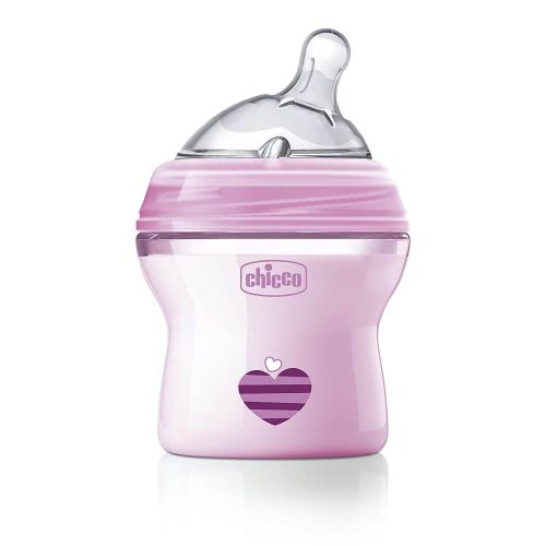 Chicco Μπιμπερό Πλαστικό Natural Feeling 150Ml, Θήλη Σιλικόνης Κανονικής Ροής, 0Μ+, Ροζ 80811-11 8058664080724
