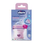 Chicco Natural Feeling Bottle Plastic 150Ml, Silicon Nipple Regural Flow, 0M+, Pink 80811-11 8058664080724