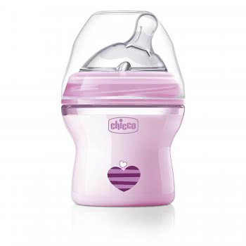 Chicco Natural Feeling Bottle Plastic 150Ml, Silicon Nipple Regural Flow, 0M+, Pink 80811-11 8058664080724