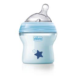 Chicco Natural Feeling Bottle Glass 150Ml, Silicon Nipple Regural Flow, 0M+, Azure 80811-21 8058664085002