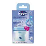 Chicco Natural Feeling Bottle Glass 150Ml, Silicon Nipple Regural Flow, 0M+, Azure 80811-21 8058664085002