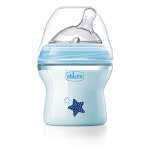 Chicco Natural Feeling Bottle Glass 150Ml, Silicon Nipple Regural Flow, 0M+, Azure 80811-21 8058664085002