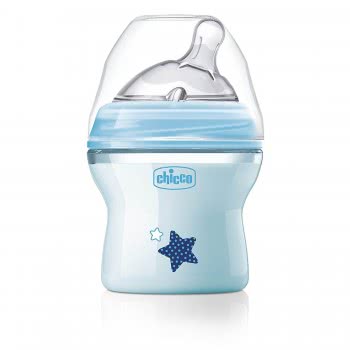 Chicco Natural Feeling Bottle Glass 150Ml, Silicon Nipple Regural Flow, 0M+, Azure 80811-21 8058664085002